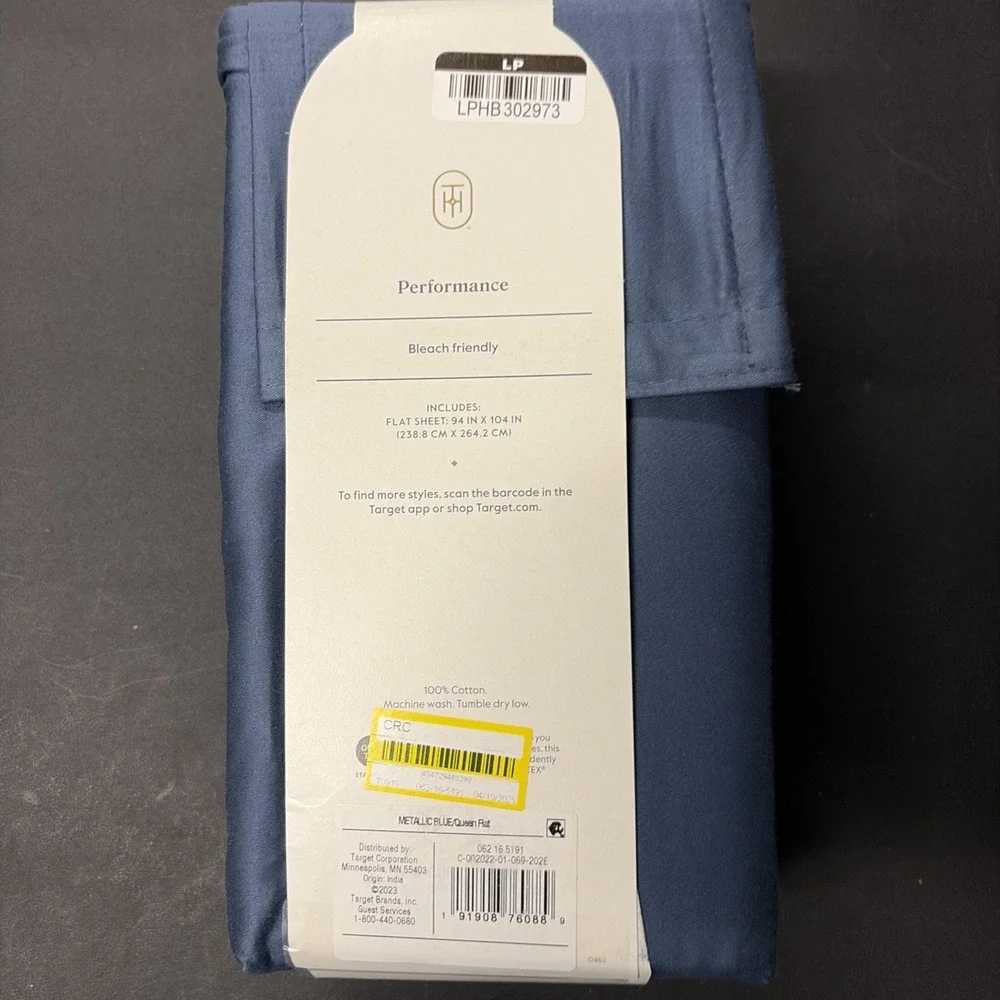 Threshold Performance Cotton Sateen QUEEN Flat Sheet Blue 400 TC Smooth 20569